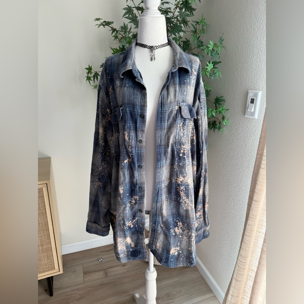 Ruby B Reclaimed Bon Jovi Plaid Flannel Shirt — Bleached Distressed 3XL